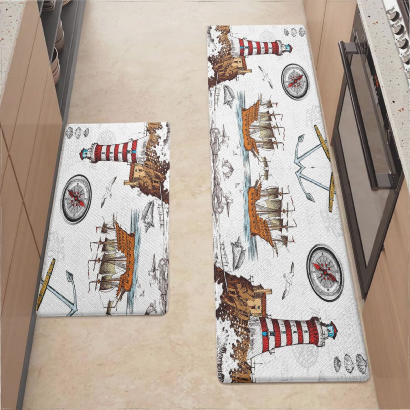 Kitchen Mats For Floor,Ocean Nautical Vintage Sea Coastal Lighthouse ...