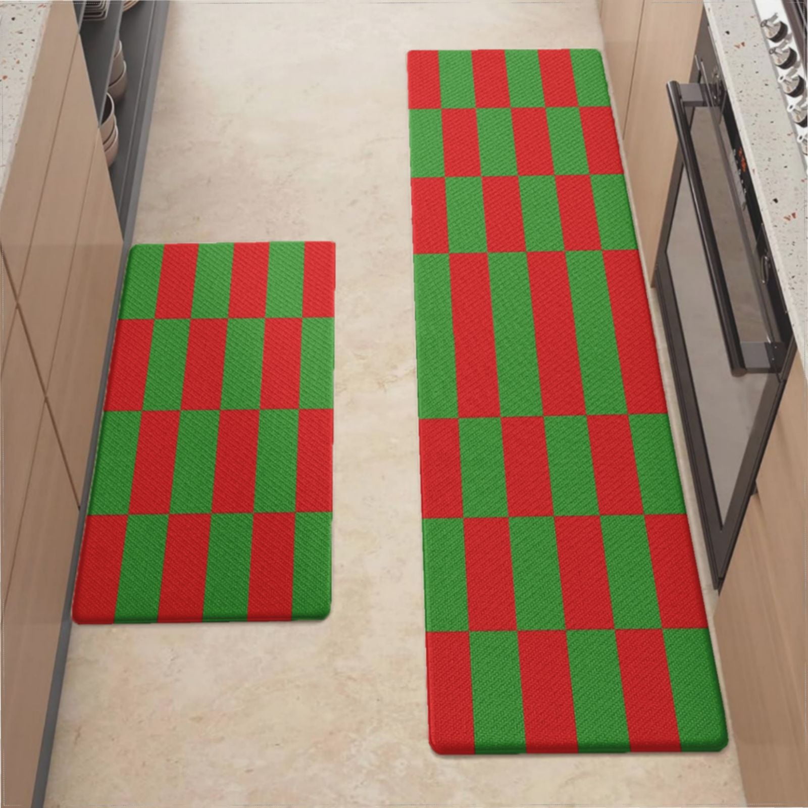 Kitchen Mats For Floor,Red And Green Pattern Kitchen Rug For Kitchen ...