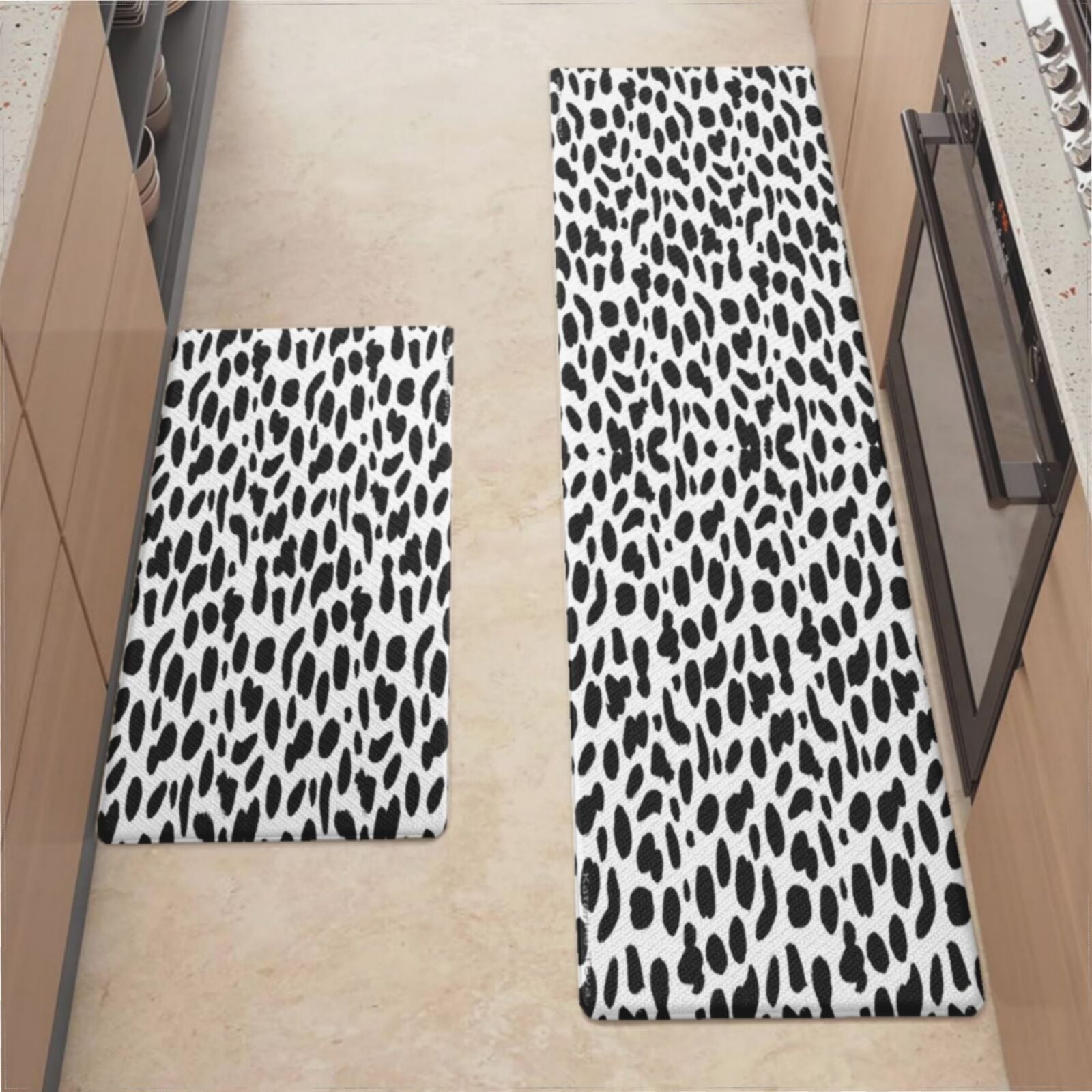 Kitchen Mats For Floor,Spotted Pattern Black And White Kitchen Rug For ...