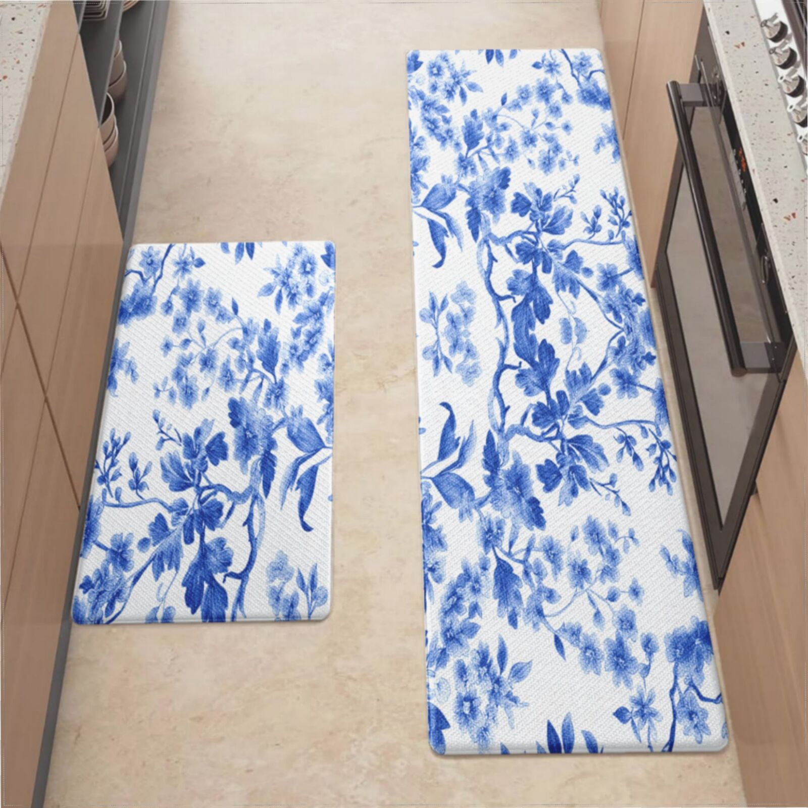 Kitchen Mats For Floor,Toile De Jouy Blue And White Kitchen Rug For ...