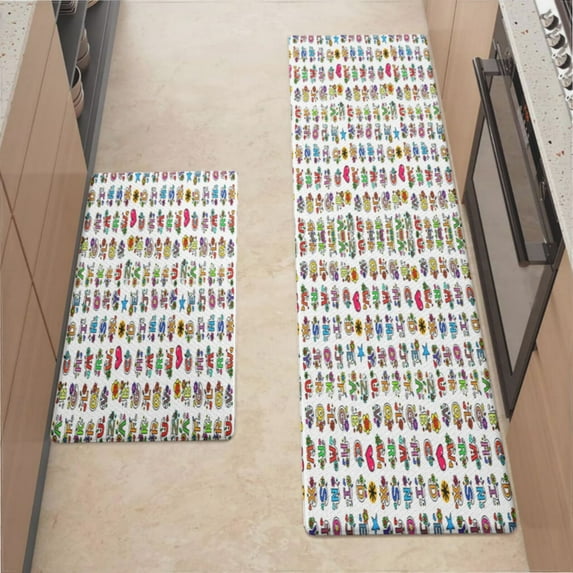 Kitchen Mats For Floor,Whole Alphabet Abc Monogram Hand Drawn Colorful Kitchen Rug For Kitchen ,Laundry,Office