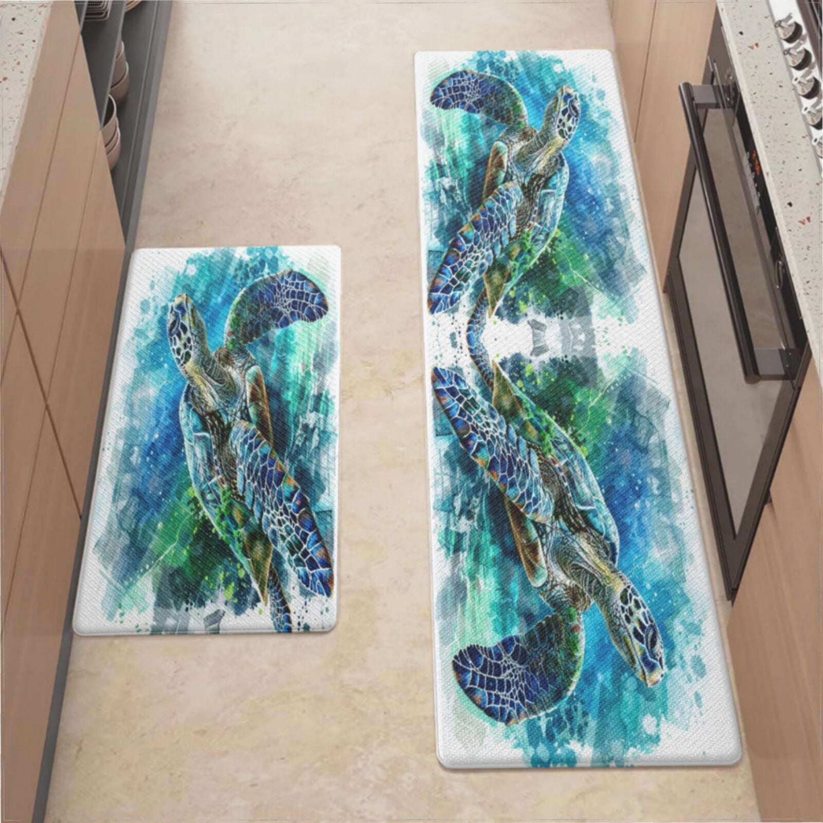 Kitchen Mats For Floor,Wildlife Art Turtle Kitchen Rug For Kitchen ...