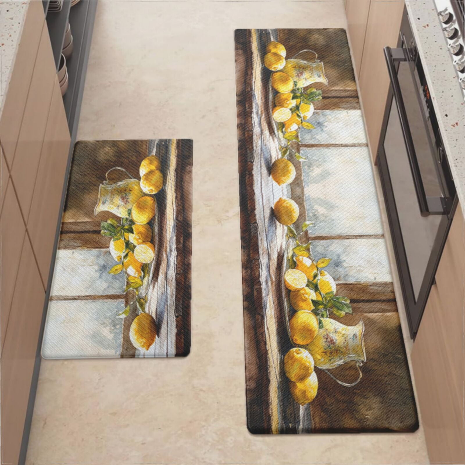 Kitchen Mats For Floor,Yellow Floral Pitcher With Lemons Kitchen Rug ...