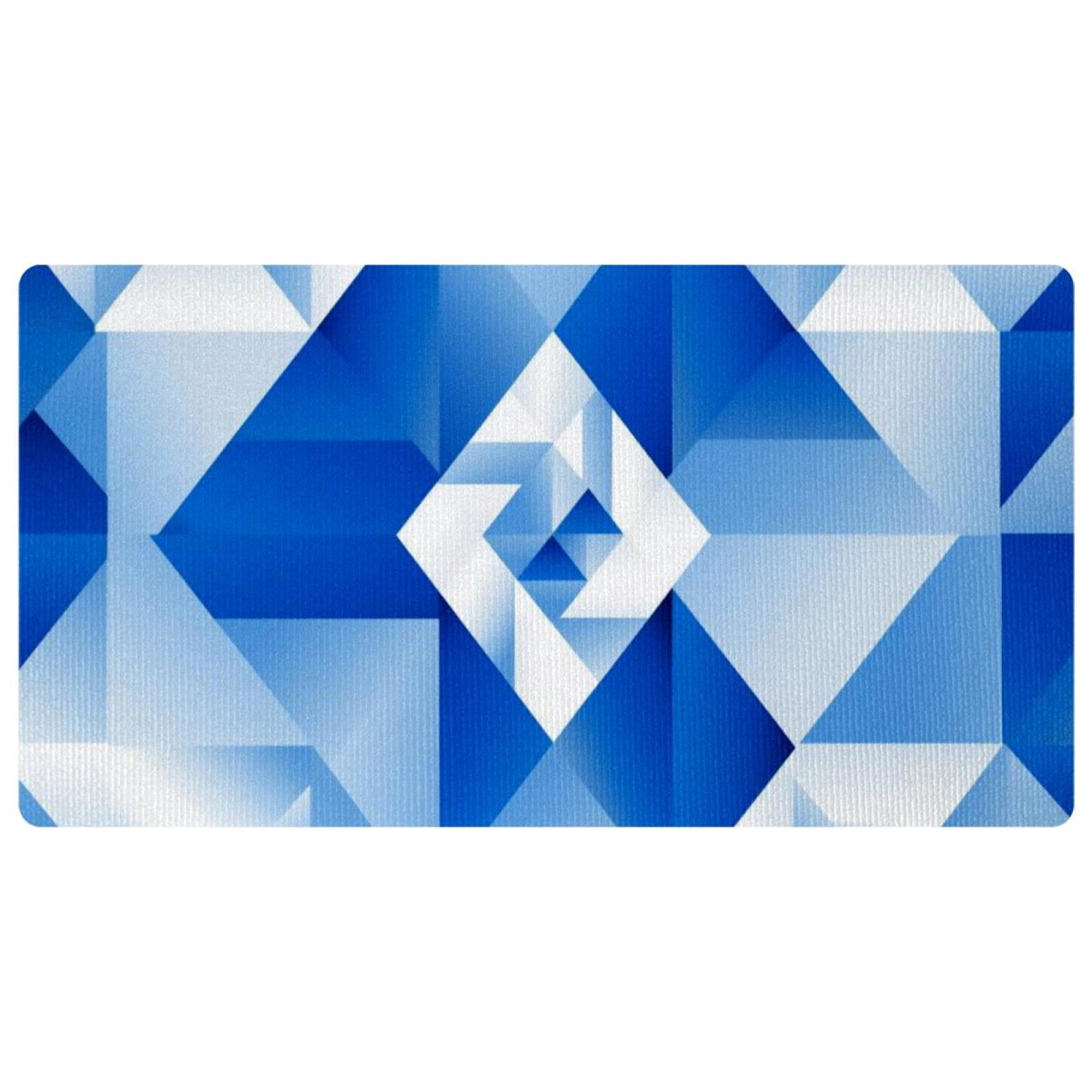 Kitchen Mats Non Slip Rubber Sole Kitchen Rugs Blue and White Geometry