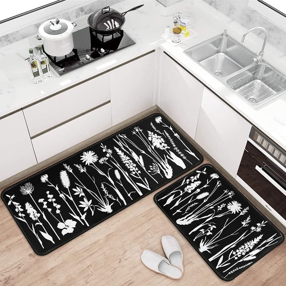 Kitchen Mats and Rugs Set of [2 PCS], Non Slip Washable Absorbent Microfiber Kitchen Rug and Mat, Soft Comfort Kitchen Rug Set for Kitchen, Office, Sink 17"x47.2"+17"x23" (Black)