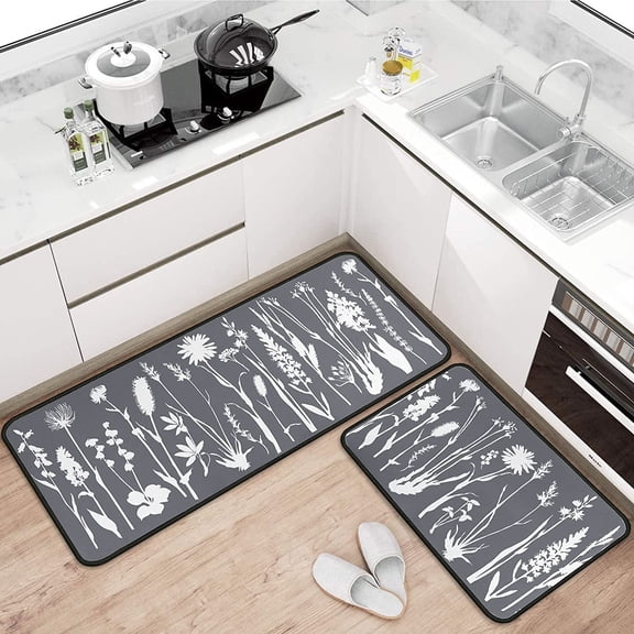 Kitchen Mats and Rugs Set of [2 PCS], Non Slip Washable Absorbent Microfiber Kitchen Rug and Mat, Soft Comfort Kitchen Rug Set for Kitchen, Office, Sink 17"x47.2"+17"x23" (Grey)