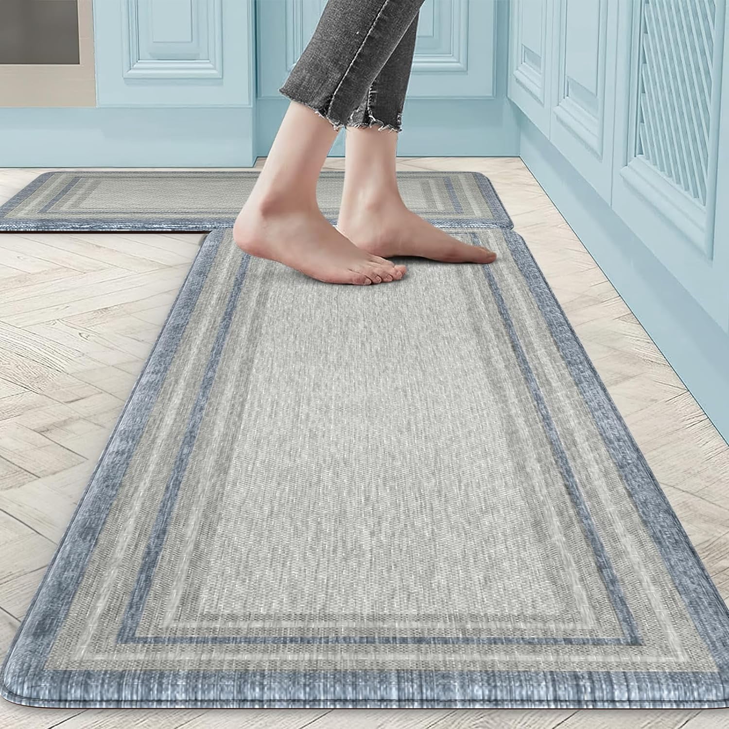 Kitchen Mats and Rugs Set of 2, Waterproof Non-Skip Cushioned Kitchen ...