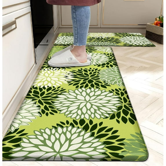 Kitchen Mats Set of 2 Cushioned Anti Fatigue Kitchen Rugs Non Slip Waterproof Kitchen Runner Memory Foam Floor Mat Comfort Standing Mat for Sink,Office,Laundry, Green