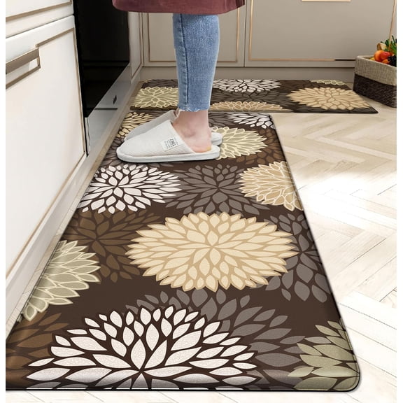 Kitchen Mats Set of 2 Cushioned Anti Fatigue Kitchen Rugs Non Slip Waterproof Kitchen Runner Memory Foam Floor Mat Comfort Standing Mat for Sink,Office,Laundry, Dark Brown