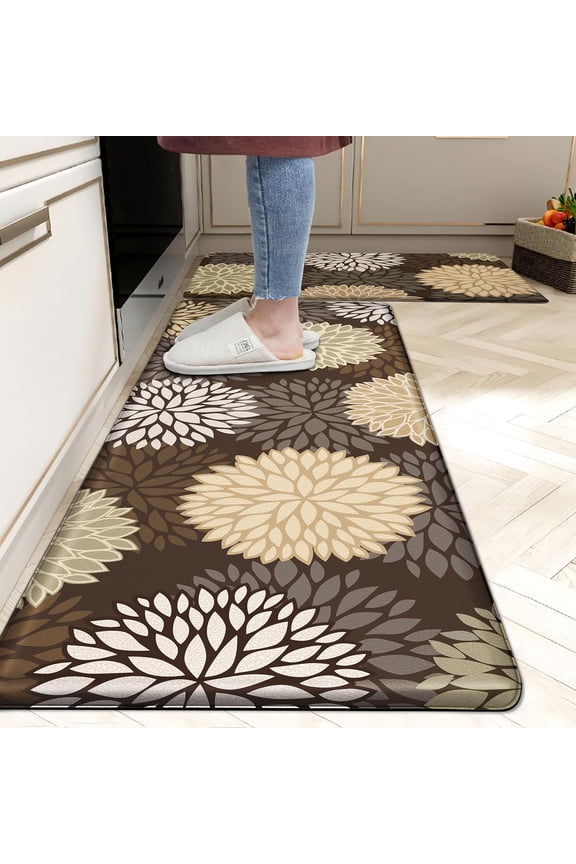 Kitchen Mats Set of 2 Cushioned Anti Fatigue Kitchen Rugs Non Slip Waterproof Kitchen Runner Memory Foam Floor Mat Comfort Standing Mat for Sink,Office,Laundry, Dark Brown