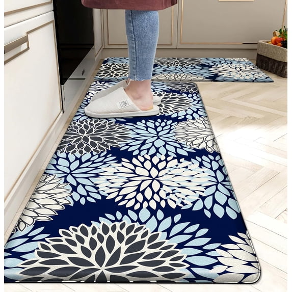 Kitchen Mats Set of 2 Cushioned Anti Fatigue Kitchen Rugs Non Slip Waterproof Kitchen Runner Memory Foam Kitchen Floor Mat Comfort Standing Mat for Sink,Office,Laundry, Navy Blue