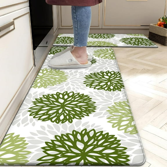 Kitchen Mats Set of 2 Cushioned Anti Fatigue Kitchen Rugs Non Slip Waterproof Kitchen Runner Memory Foam Kitchen Floor Mat Comfort Standing Mat for Sink,Office,Laundry, Green