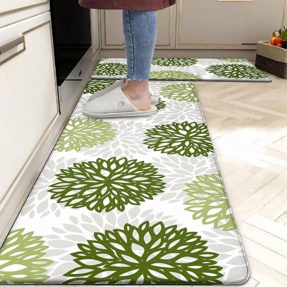 Kitchen Mats Set of 2 Cushioned Anti Fatigue Kitchen Rugs Non Slip Waterproof Kitchen Runner Memory Foam Kitchen Floor Mat Comfort Standing Mat for SinkOffice Laundry Green