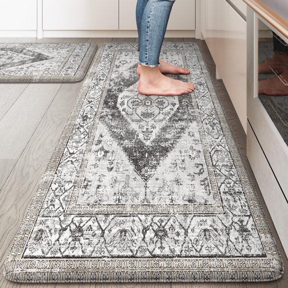 Kitchen Mats Set, Light Grey, 20" x 47"+20" x 32"--0.47 inches, Standing Desk Sink Laundry Use