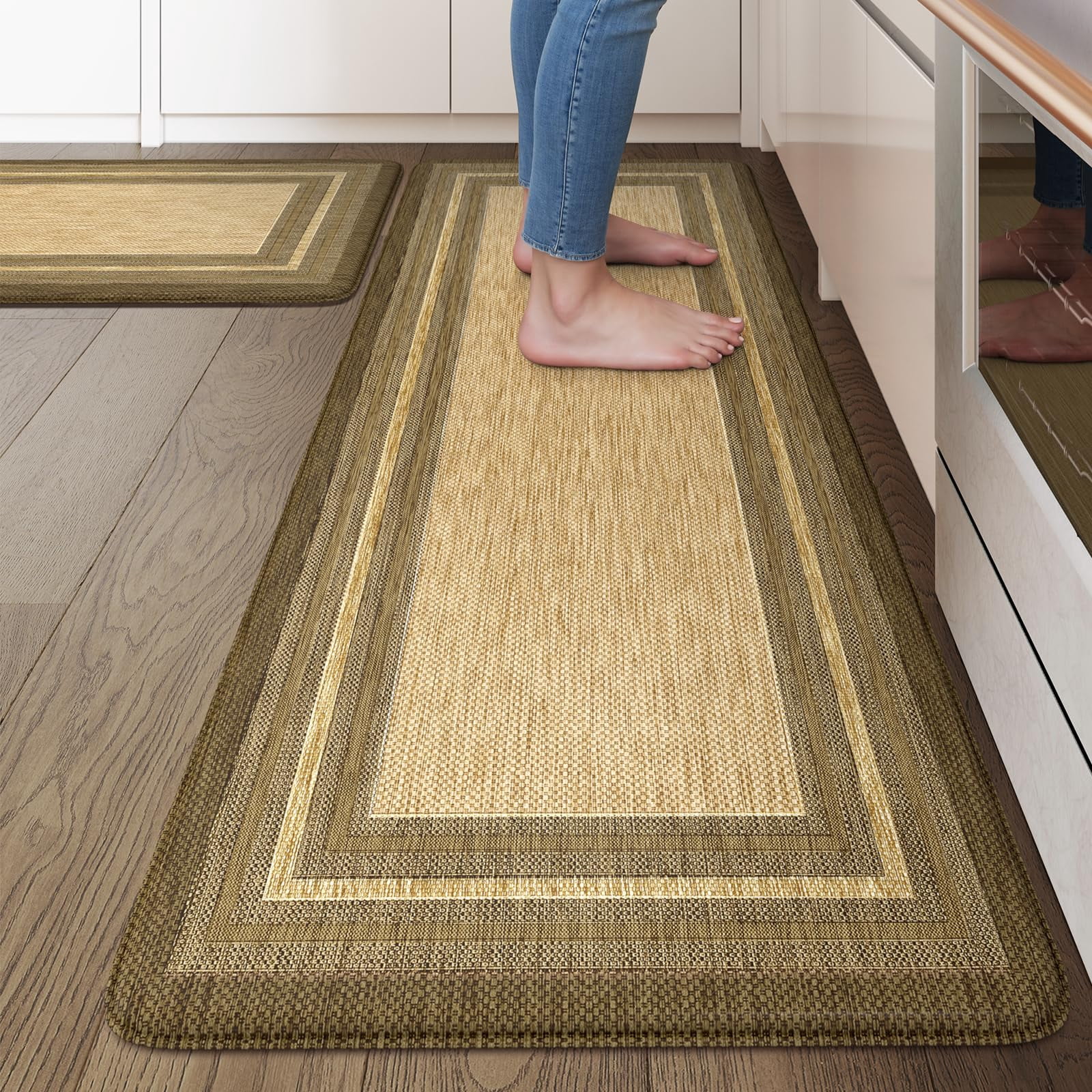 Kitchen Mats Set of 2 Brown/Khaki 20