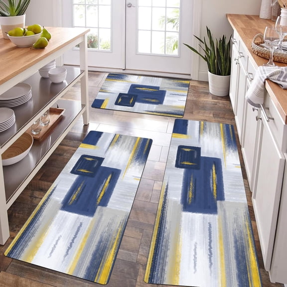 Kitchen Mats Set of 3 Navy Blue Anti-Fatigue Non-Slip Washable Floor Mats