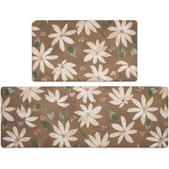 Kitchen Mats Sets 2 Piece Cushioned Anti-Fatigue Comfort Mat for Home & Office Ergonomically Engineered Memory Foam Kitchen Rug Waterproof Non-Skid, 30" by 17" + 47" by 17", Floral Golden
