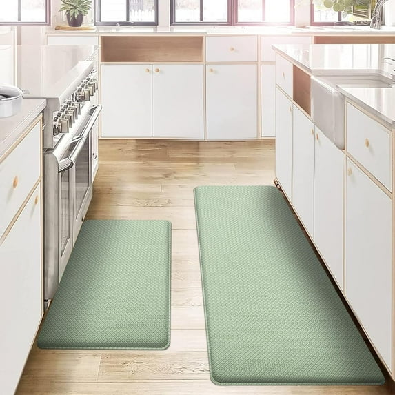 Kitchen Mats and Rugs Set of 2 - Cushioned Anti-Fatigue Kitchen Rug for Floor Washable 17"x29" +17"x59", Light Green