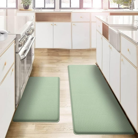 Kitchen Mats and Rugs Set of 2 - Cushioned Anti-Fatigue Kitchen Rug for Floor Washable 17"x29" +17"x59", Light Green