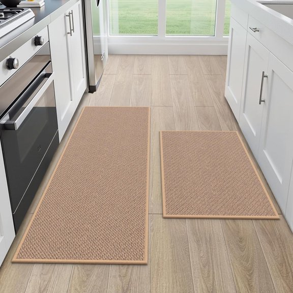 Kitchen Mats for Floor 2 Piece - Kitchen Rugs Non Slip Washable 20"x32"+20"x47", Beige