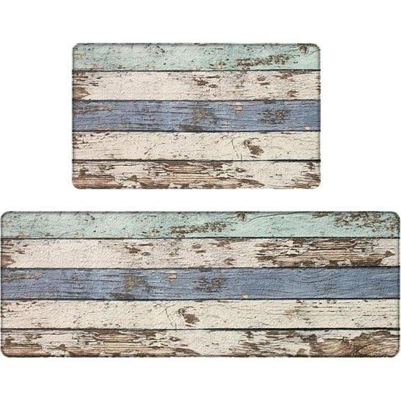 Kitchen Mats for Floor 2 Piece, Non-Slip Cushioned Rugs, Waterproof & Anti-Fatigue, Perfect for Kitchen, Sink, Laundry Room(Rustic Woodgrain Design)