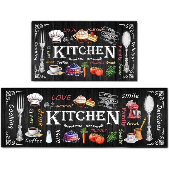 Kitchen Mats for Floor 2 Piece Set,Farmhouse Kitchen Rug Vintage Style Theme Decor,Absorbent Washable Non-Slip Floor Mats 17"x47"+17"x30"