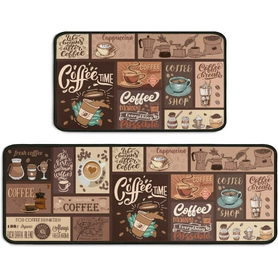 Kitchen Mats for Floor Coffee Kitchen Rugs Sets of 2 Non Slip Absorbent Washable Kitchen Rugs Anti Fatigue 17"x47"+17"x30"