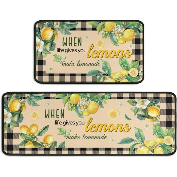 Kitchen Mats for Floor Lemon Kitchen Rugs Sets of 2 Non Slip Absorbent Washable Kitchen Rugs Anti Fatigue 17"x47"+17"x30"