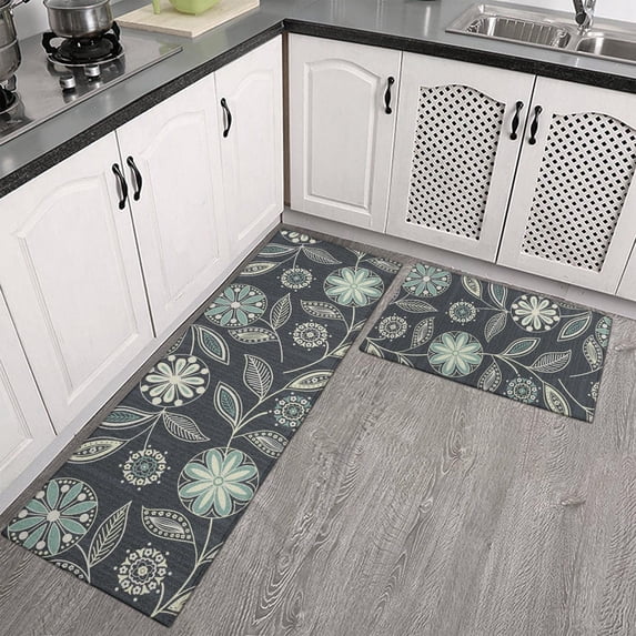Kitchen Mats for Floor Set of 2 Pieces Floral Kitchen Rugs and Mats Non Skid Washable Kitchen Floor Mat(17" Wx30 L+17" Wx 47" L)