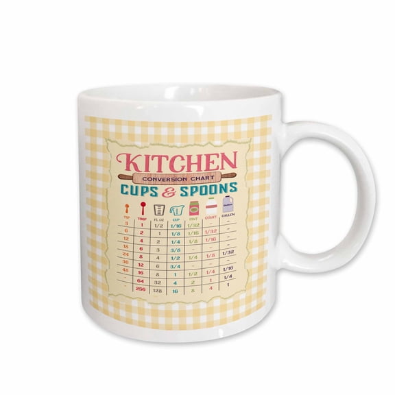 3drose, Kitchen Measurement Conversion Chart, Rolling Pin, Cup, Yellow Gingham, 11oz Mug