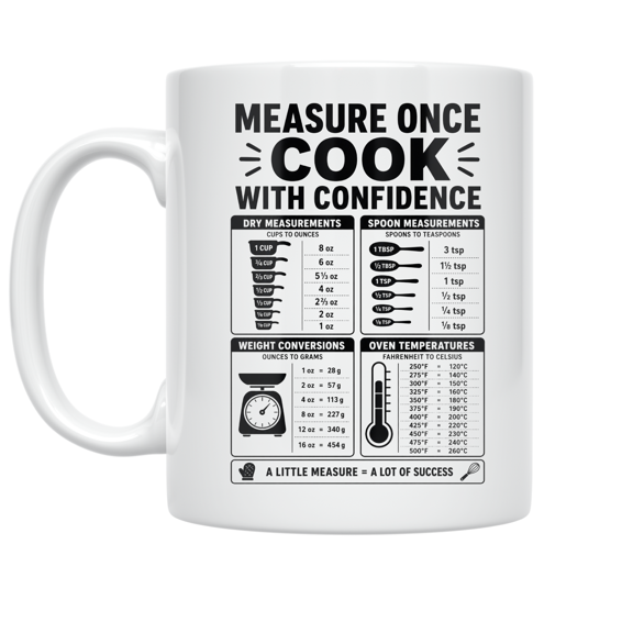 Kitchen Measurement Conversions Chart - Cooking Enthusiast - 11 oz Ceramic Coffee Mug