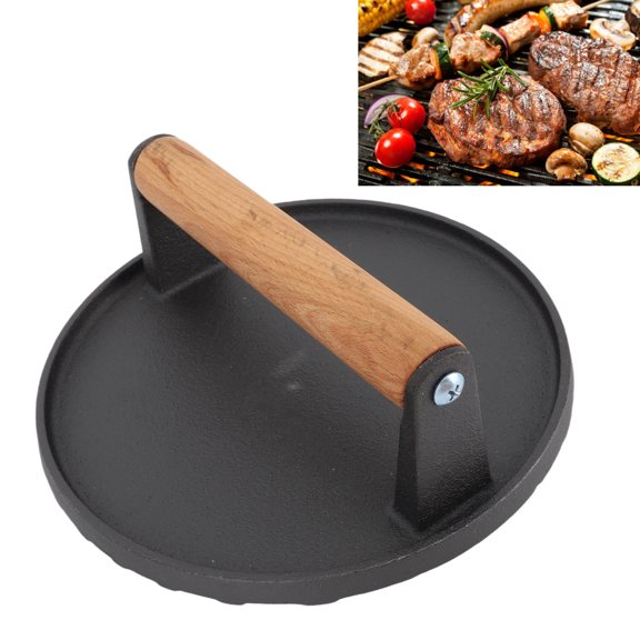 Kitchen Meat Weight, Steak Weight Wood Handle for Griddle Round