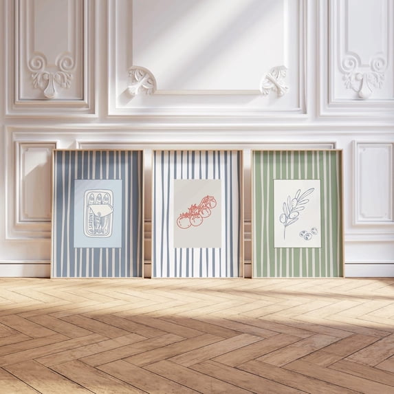 Kitchen Posters Set Kitchen Mediterranean Striped Sardines Olives Tomatoes Mediterranean ...