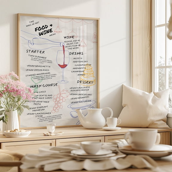 Kitchen Menu Art Print, Food And Wine Poster, Unframed Paper Poster 8x10in