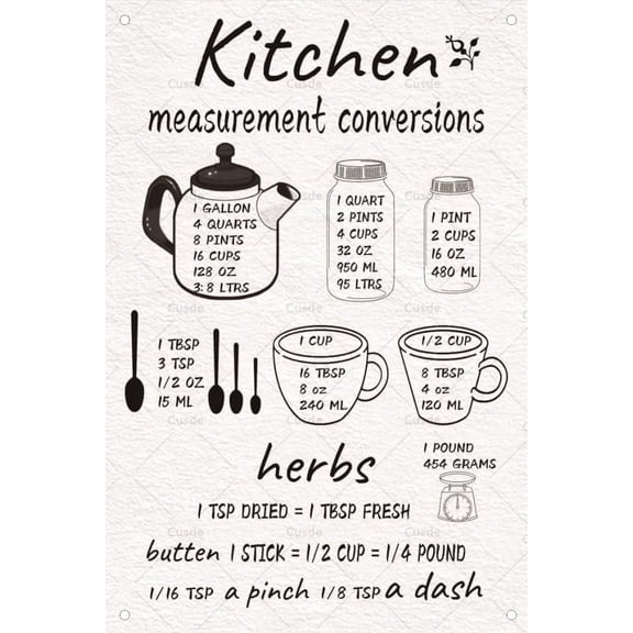 Kitchen Metal Tin Sign Funny Kitchen Conversion Chart Poster Gifts For Cooking Lovers Farmhouse Cafe Dining Room 8x12 Inch