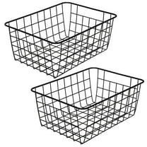 Kitchen Metal Wire Baskets with Handles Food Storage Organizer, Household Refrigerator for Cabinets,Pantry,Bathroom,Black,4 Pack