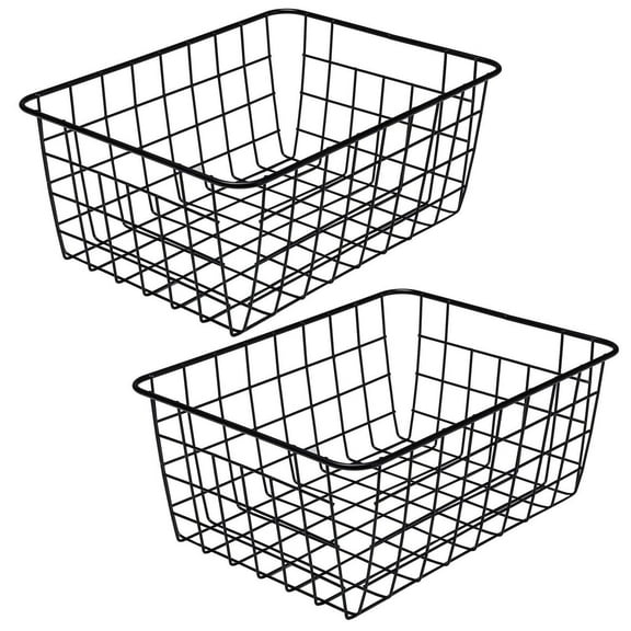 Kitchen Metal Wire Baskets with Handles Food Storage Organizer, Household Refrigerator for Cabinets,Pantry,Bathroom,Black,4 Pack