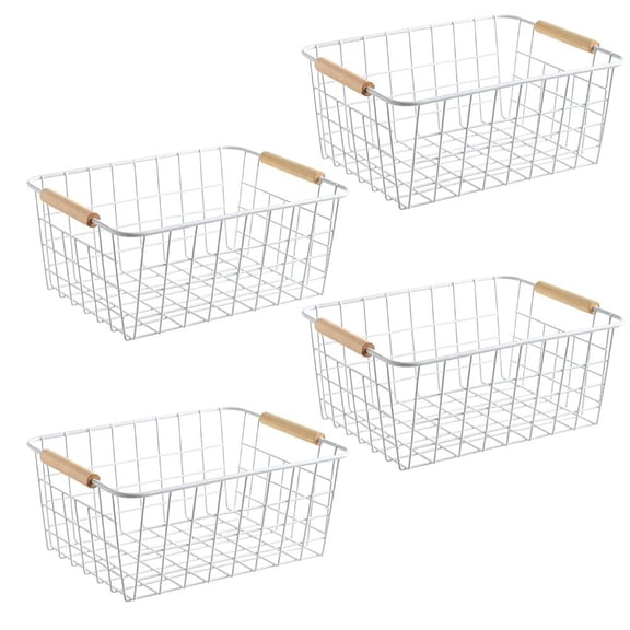Kitchen Metal Wire Baskets with Handles Food Storage Organizer, Household Refrigerator for Cabinets,Pantry,Bathroom,Black,4 Pack