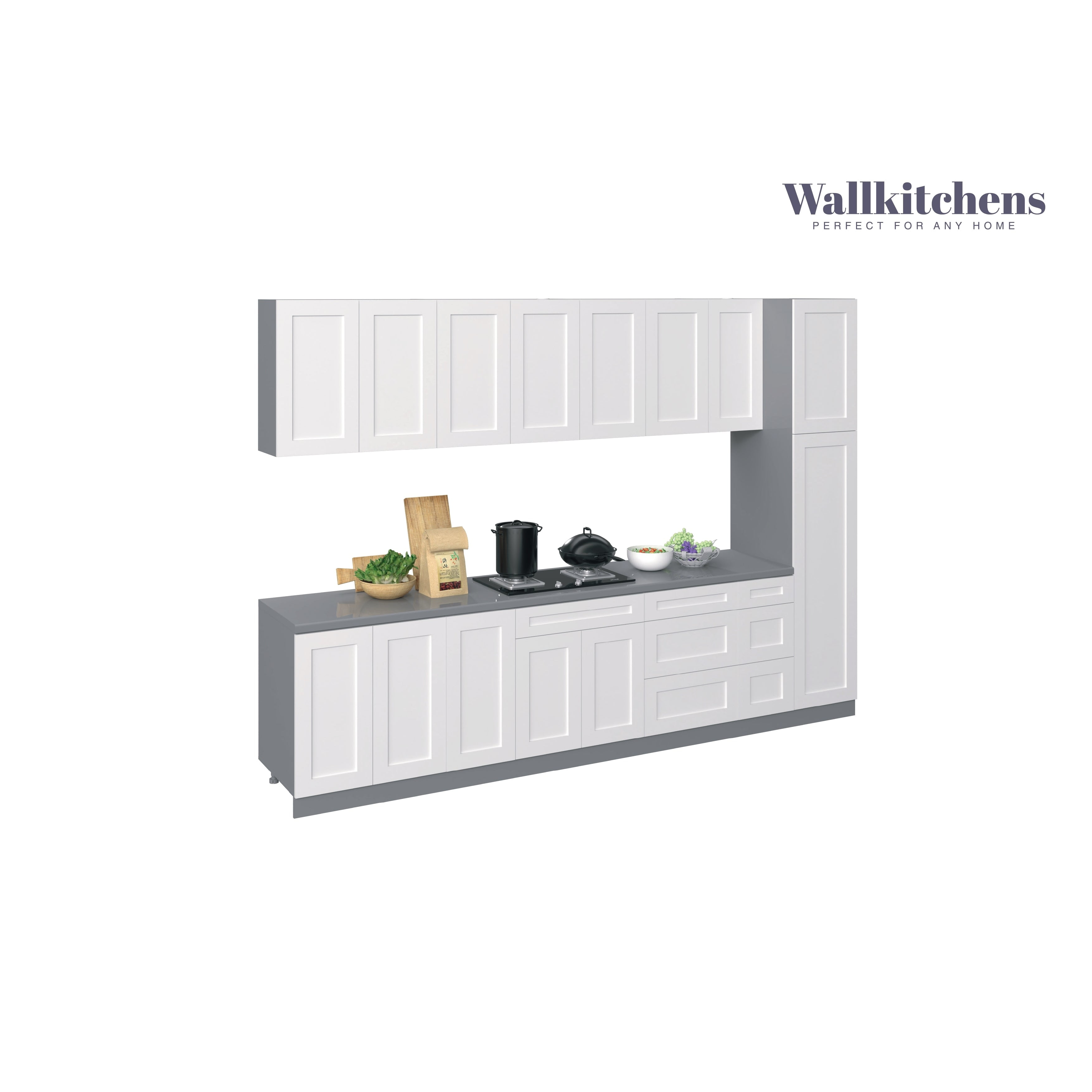 Metropolitan 132'' White Matte MDF Kitchen Cabinet Set