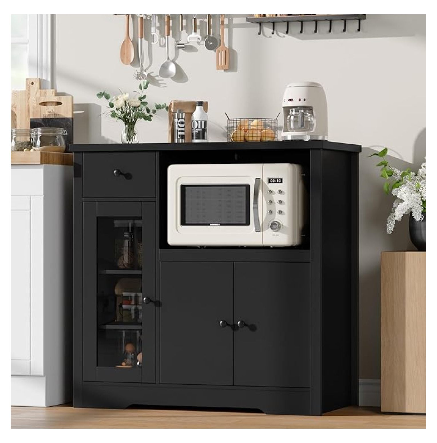 Kitchen Microwave Cabinet With Storage And Drawers Modern Small Buffet 