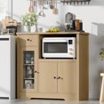 thumbnail image 1 of Kitchen Microwave Cabinet with Storage and Drawers, Modern Small Buffet Cabinet with Glass Doors and Adjustable Shelf, Wooden Sideboard with Wide Top for Dining Room, Living Room, Natural, 1 of 7