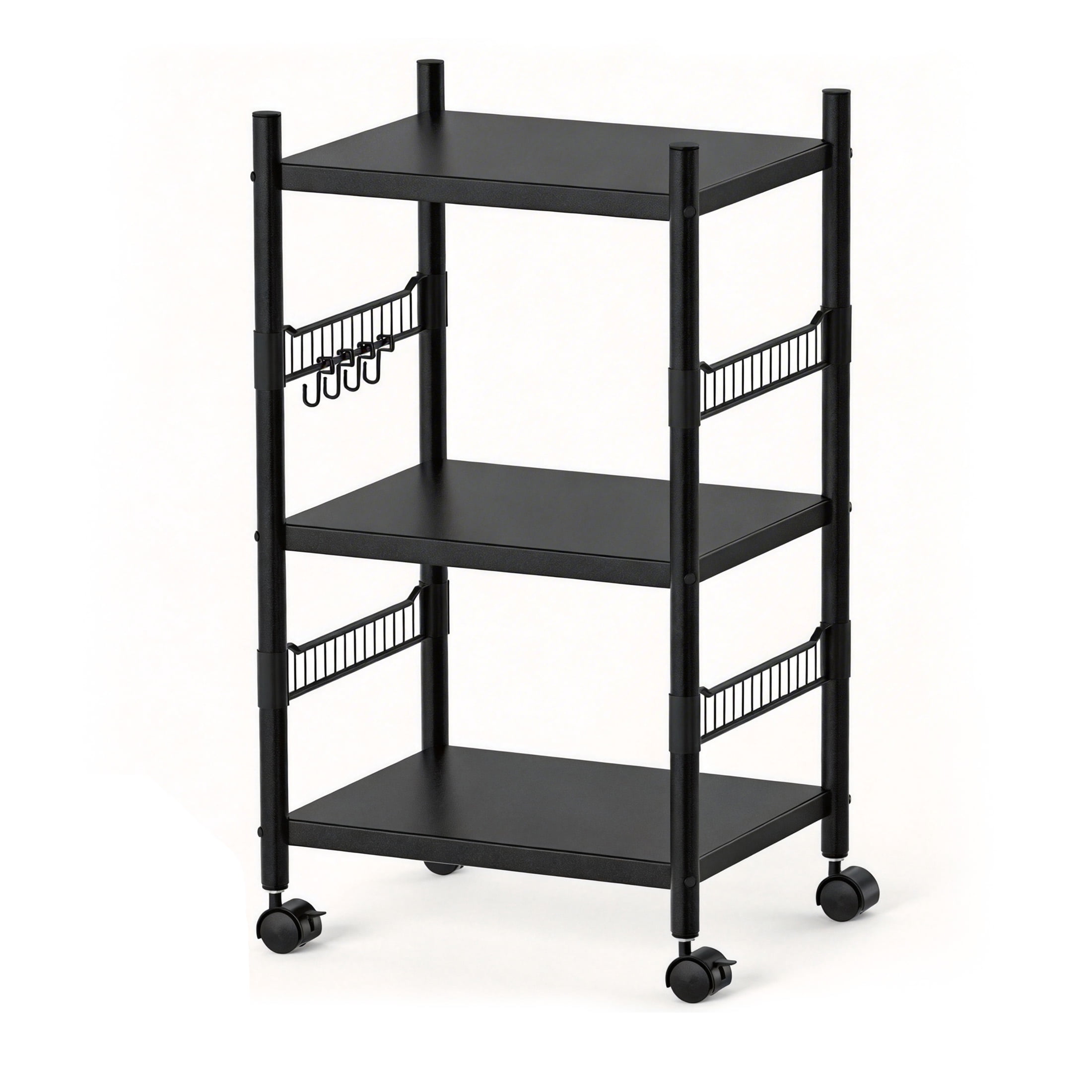 Kitchen Microwave Cart, 3-Tier Utility Shelf Microwave Stand Storage Cart with Wheels and 4 Hooks, Rolling Utility Storage Cart, Microwave Oven Storage Cart for kitchens Bathrooms Offices