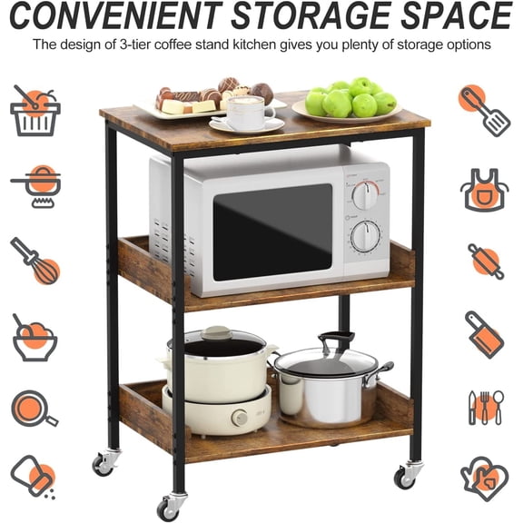 Kitchen Microwave Cart, 3 Tier Rolling Utility Cart on Wheels Coffee Cart, Storage Islands for Living and Kitchen Room$$Home Decor, Kitchen, & Other