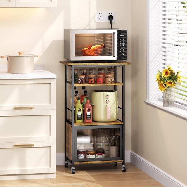 Kitchen Microwave Cart with Single Door Tier Rolling