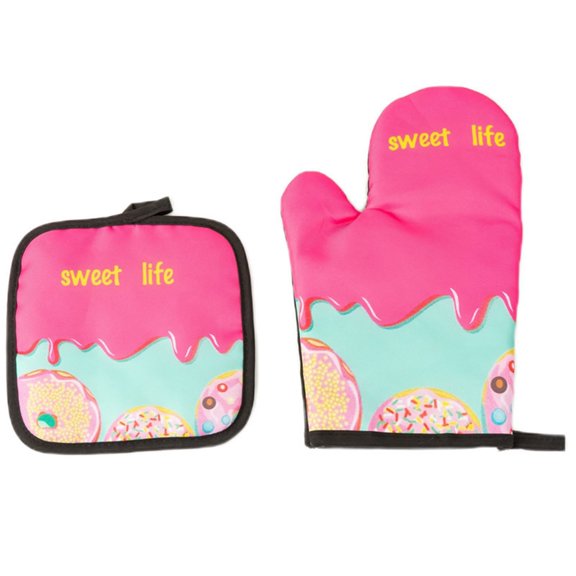 Kitchen Microwave Insulation Gloves Oven Baking Gloves with Mat Cooking Baking Gloves Oven Mitts Kitchen Baking Tool