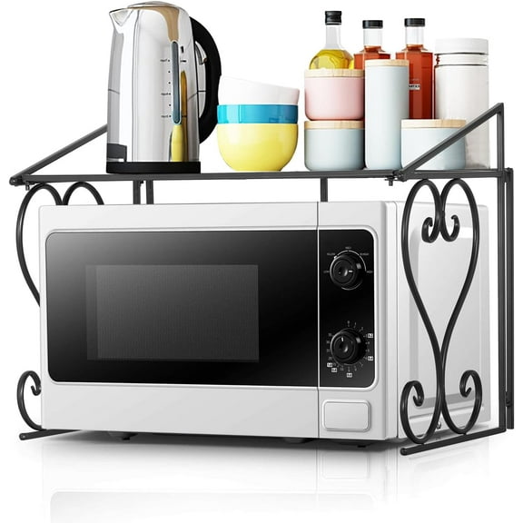 Kitchen Microwave Oven Rack Shelf, Over the Countertop, Metal Microwave Counter Stand, Toaster Oven Stand Shelf, Black