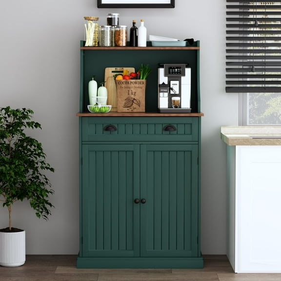 Kitchen Microwave Pantry Storage Cabinet with Drawers & Cabinets for Kitchen Organization, Green