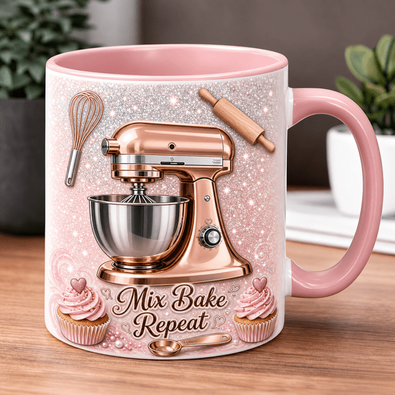 Kitchen Mixer Ceramic Coffee Mug for Bakers, Pink Baking Lover Gift Cup