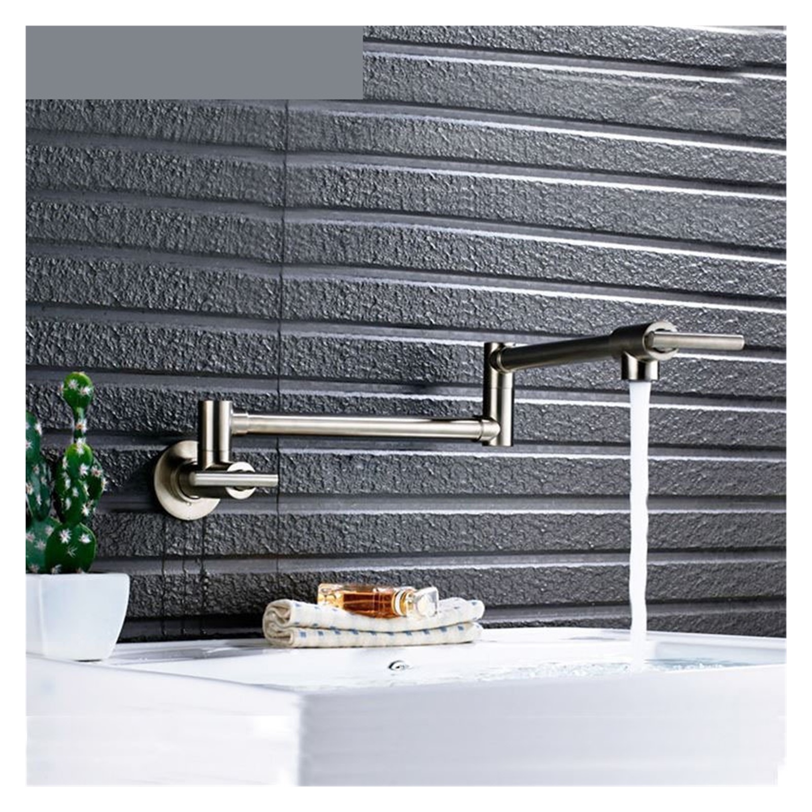 Kitchen Mixer Sink Tap Chrome Matte Black Brushed Nickel Wall Mounted Pot Filler Faucet With Double Jointed Swinging Spout ,Easy to Operate