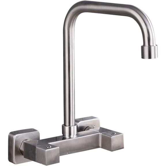 Kitchen Mixer Tap Wall Mounted Stainless Steel Brushed Sink Faucet Swivel Hot and Cold Water Double Hole Kitchen Sink Tap-B